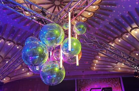 glistening disco balls for weddings and events from icon events group